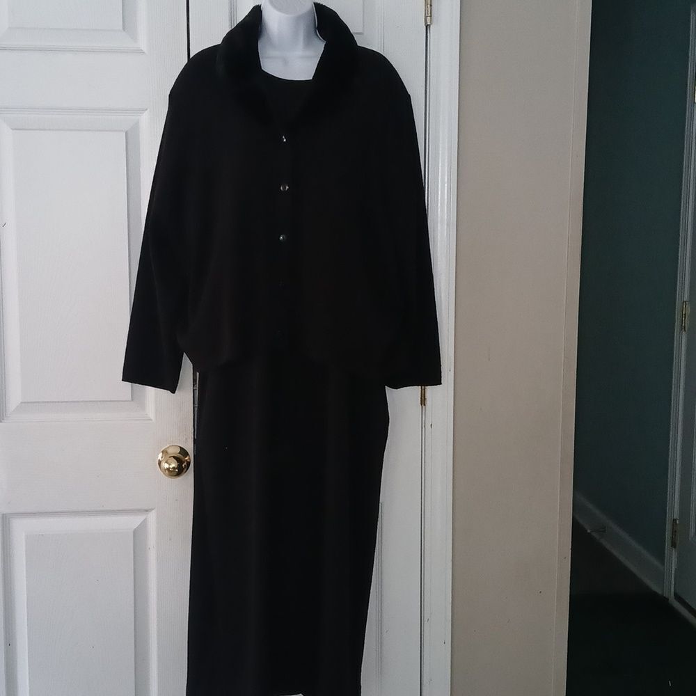 Lennie for Nina Leonard 2 pc wool blend black dress and cardigan set Sz 2X NWT